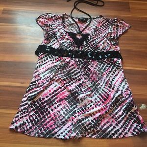 Dressy pink, black, and white tee shirt